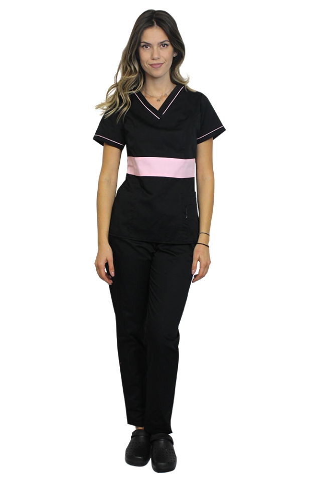 OUTLET Halat medical negru cu roz pal, model Sofia 2